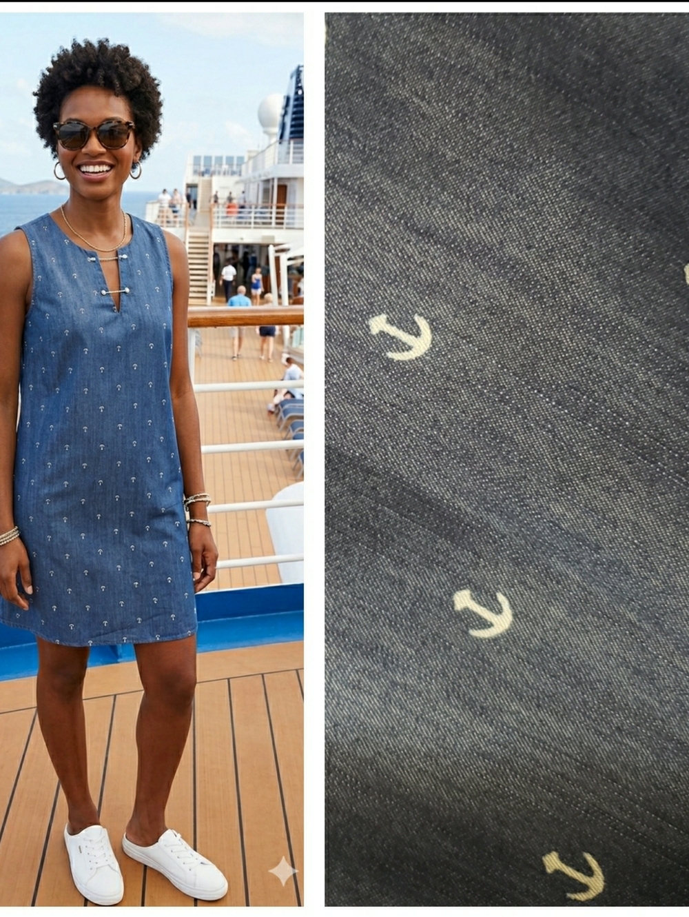 Whimsical Novelty Nautical Denim Weekend Slip-On Artisy Anchor Print Shift Dress